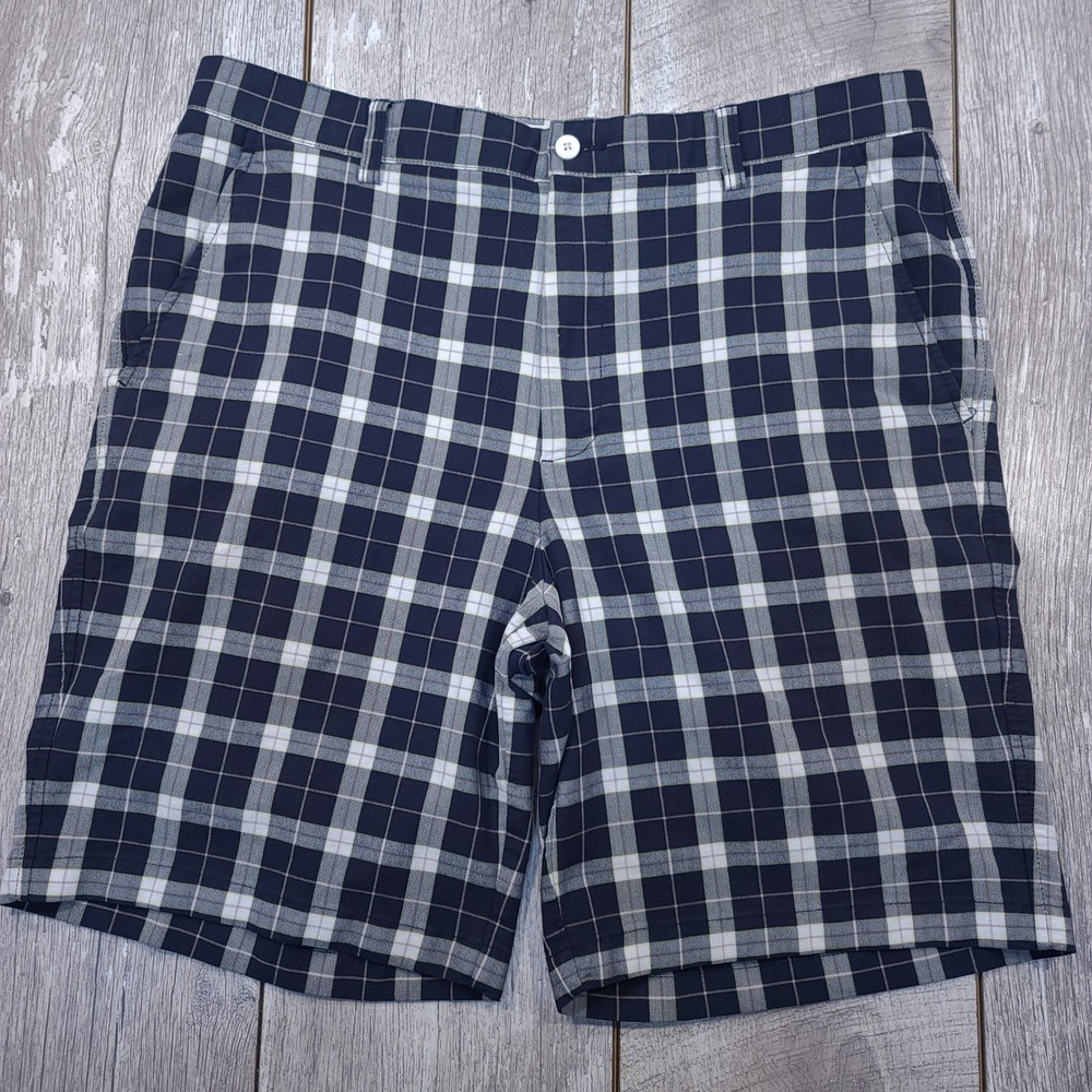 FootJoy Golf Shorts Men 36 Navy Blue Plaid Performance Stretch Flat Front FJ